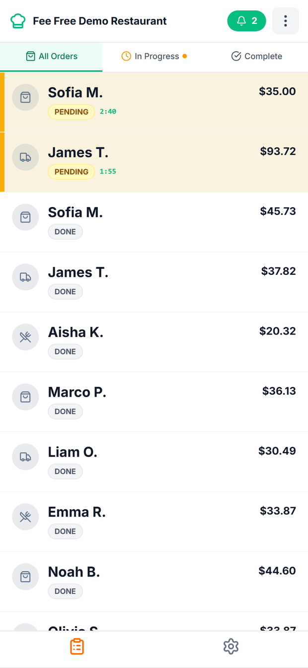 Kitchen Order App — incoming order